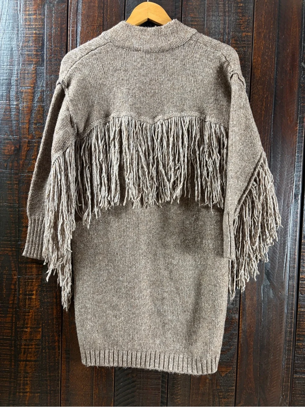 FashionNova Southwestern Fringe Long Cardigan Sweater - Taupe